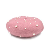 BOINA ESTILO FRANCÉS COLOR ROSA CON PERLAS