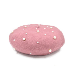 BOINA ESTILO FRANCÉS COLOR ROSA CON PERLAS
