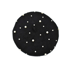 BOINA ESTILO FRANCÉS COLOR NEGRO CON PERLAS