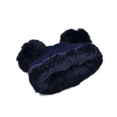 GORRO DOBLE POMPÓN PELUCHE AZUL MARINO
