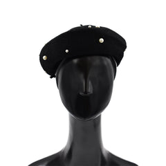BOINA ESTILO FRANCÉS COLOR NEGRO CON PERLAS