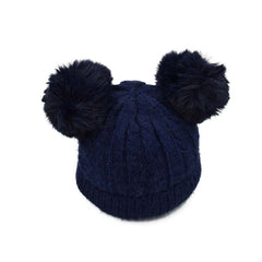 GORRO DOBLE POMPÓN PELUCHE AZUL MARINO