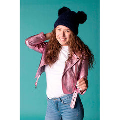 GORRO DOBLE POMPÓN PELUCHE AZUL MARINO