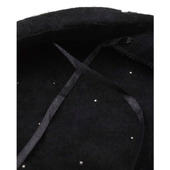 BOINA ESTILO FRANCÉS COLOR NEGRO CON PERLAS