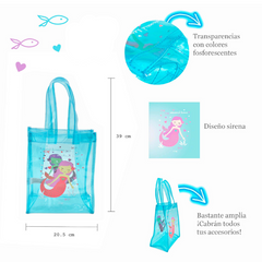 BOLSA DE PLAYA INFANTIL SIRENA TRANSPARENTE