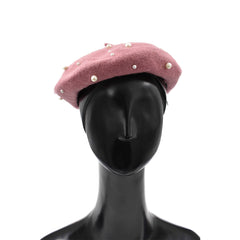 BOINA ESTILO FRANCÉS COLOR ROSA CON PERLAS
