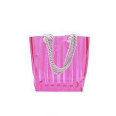 BOLSA TRANSPARENTE NEÓN RAYAS ROSAS