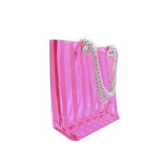 BOLSA TRANSPARENTE NEÓN RAYAS ROSAS