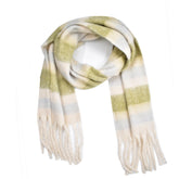 Maxi bufanda multicolor, detalles de bloques y barbas, mujer.