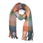 Maxi bufanda multicolor, detalles de bloques y barbas, mujer.