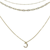 COLLAR TRIPLE DIFERENTE GROSOR Y DIJE DE LUNA COLOR DORADO