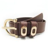 Safirit | Cinturón básico café liso con hebilla semi ovalada metálica