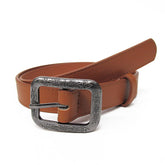 Adorn | Cintur—n casual camel, textura craquelada, hebilla rectangular con grecas