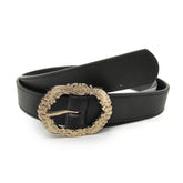 Adorn | Cintur—n casual negro, textura semi craquelada hebilla ovalada cl‡sica con relieve