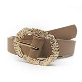 Adorn | Cintur—n casual beige, textura semi craquelada hebilla ovalada cl‡sica con relieve