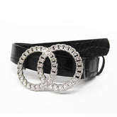 Adorn | Cintur—n casual negro, efecto cocodrilo con hebilla doble aro calado