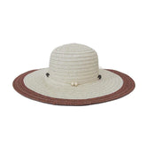 Invigorate | Sombrero Pamela ivory con línea café y detalle de cintas con cuencas de madera