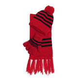 SP!CE | Set infantil rojo con detalle de líneas en azúl, bufanda, gorro y guantes