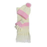 SP!CE | Set Infantil beige con detalle de bloques en rosa, bufanda, gorro y guantes