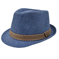 SOMBRERO FEDORA AZUL MARINO DETALLE DE CINTA CAFÉ PARA CABALLERO