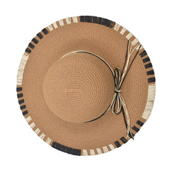 SOMBRERO PAMELA CAFÉ DETALLES BEIGE Y NEGRO CINTA CON MOÑO