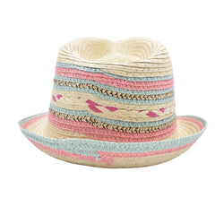 SOMBRERO FEDORA BEIGE DETALLE DE LÍNEAS MULTICOLOR PARA NIÑA