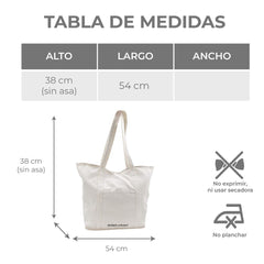 Bolsa Tote de Playa Crema Detalle de Frase Fondo Falso