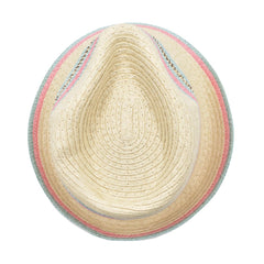 SOMBRERO FEDORA BEIGE DETALLE DE LÍNEAS MULTICOLOR PARA NIÑA