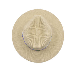 SOMBRERO FEDORA COLOR BEIGE DETALLE DE CINTA FLORAL LILA