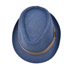 SOMBRERO FEDORA AZUL MARINO DETALLE DE CINTA CAFÉ PARA CABALLERO