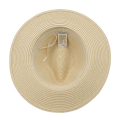 SOMBRERO FEDORA COLOR BEIGE DETALLE DE CINTA FLORAL LILA