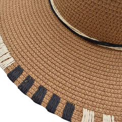 SOMBRERO PAMELA CAFÉ DETALLES BEIGE Y NEGRO CINTA CON MOÑO