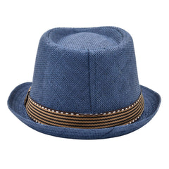 SOMBRERO FEDORA AZUL MARINO DETALLE DE CINTA CAFÉ PARA CABALLERO