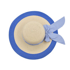 SOMBRERO PAMELA BEIGE DETALLE EN AZUL CINTA DE RAYAS CON MOÑO