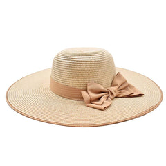 SOMBRERO PAMELA BEIGE CINTA Y MOÑO CAFÉ