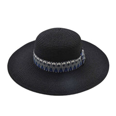 SOMBRERO PAMELA NEGRO CON DETALLE DE CINTA TIPO TRIBAL