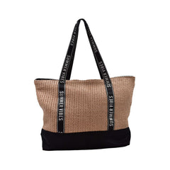 BOLSA DE PLAYA BEIGE CON CAFÉ