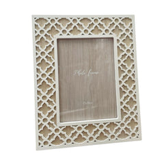 PORTARRETRATO DE MADERA COMPRIMIDA BEIGE CALADO BLANCO