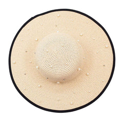 SOMBRERO PAMELA BEIGE DETALLE DE PERLAS