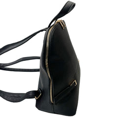 Mochila Casual Para Mujer Negro Efecto Cuero con Detalles en Dorado