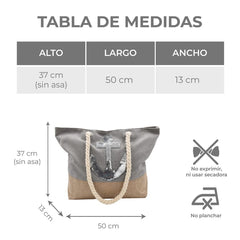 Bolsa Tote de Playa Gris Detalle de Ancla en Lentejuela Fondo Café