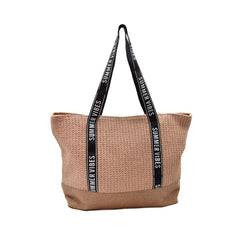 BOLSA DE PLAYA BEIGE CON NEGRO