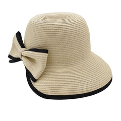 SOMBRERO VISERA BEIGE DETALLE DE MOÑO