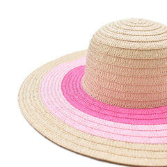 SOMBRERO PAMELA BEIGE DETALLE EN ALA EN TONOS ROSAS