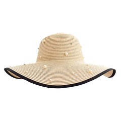 SOMBRERO PAMELA BEIGE DETALLE DE PERLAS