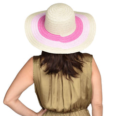 SOMBRERO PAMELA BEIGE DETALLE EN ALA EN TONOS ROSAS