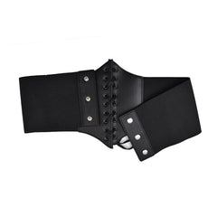 CINTURÓN TIPO CORSET ELÁSTICO NEGRO CON DETALLE DE AGUJETA