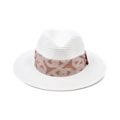 SOMBRERO FEDORA BLANCO CINTA CAFÉ