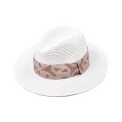 SOMBRERO FEDORA BLANCO CINTA CAFÉ