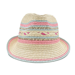 SOMBRERO FEDORA BEIGE DETALLE DE LÍNEAS MULTICOLOR PARA NIÑA